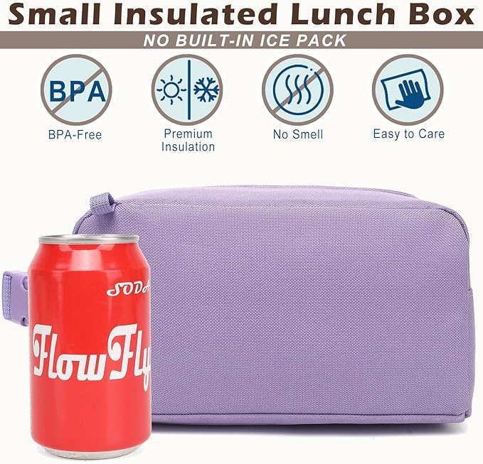 FlowFly Small Insulated Lunch box Portable Soft Bag Mini Cooler Thermal Meal Tote Kit with Buckle for Work, PurpleWithBuckle