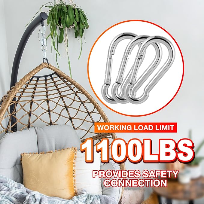 60 Pack Heavy Duty Carabiners, 3/8” Spring Snap Hook Carabiner for Heavy Uses, 4-Inch Snap Hooks Large Carabiners Clips Chain Links Safety Buckle Connector for Swing Hammock Fitness Gym Outdoor Indoor