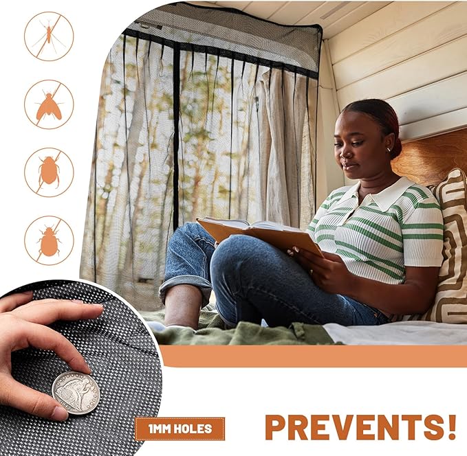 Van Bug Screen High Roof Mosquito Bug Net for Camping Screen Universal Size Mosquito Net Center Zipper Closure with Zipper Van Camping(Medium, 65 x 65 Inch)