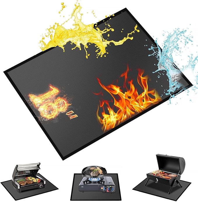 18 x 15 in Heat Resistant Grill Mats for Outdoor Grill to Protect Your Prep Table and Outdoor Grill Table, Fireproof Waterproof Oil-Proof BBQ Mat Grill Table Mat - Reusable Black (0.6mm)