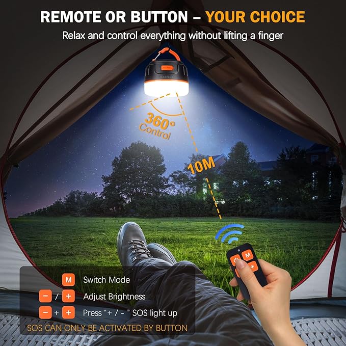 Rechargeable LED Camping Lantern 1000LM, 300H Runtime, 6400mAh, IPX5 Waterproof Tent Light for Camping, Hiking, Power Outages, Home, Emergency Use - Wireless Remote Edition,Orange