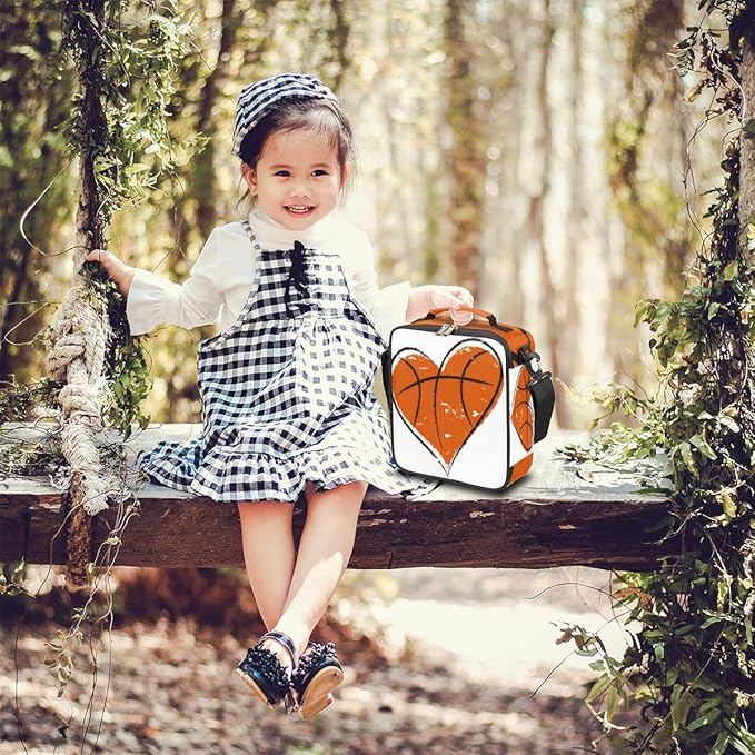 cfpolar Basketball Lunch Box for Boys Girls, Basketball Printed Insulated Lunch Bags for Kids Reusable Mini Cooler Lunch Tote Lunchbox Thermal Meal Tote Kit with Shoulder Strap for Work School Picnic