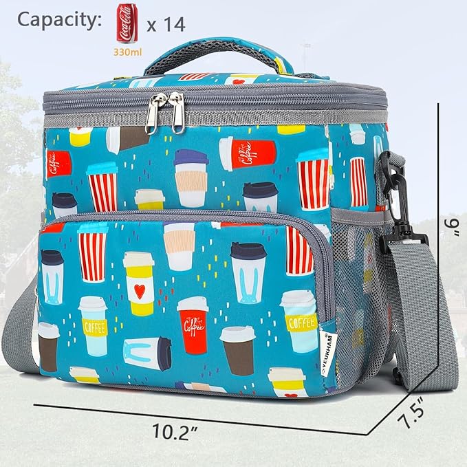 Insulated Lunch Bag for Adult/Women/Men, Reusable Large Lunch Box Cooler Soft Leakproof Tote, Thermal Meal Prep Lunch Pail with Adjustable Shoulder Strap for School/Travel/Office, Cup