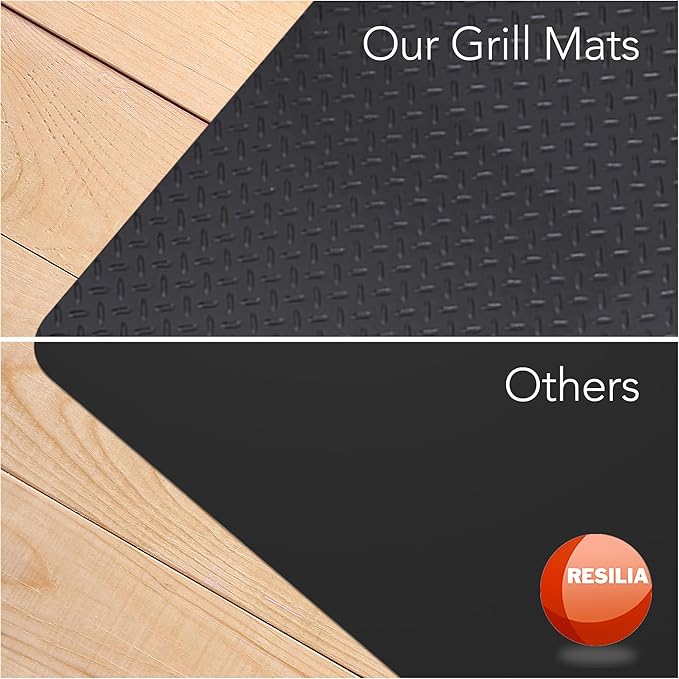 RESILIA Large Under Grill Mat – Heavy Duty, Reusable Outdoor Floor Protector Mats for Deck, Patio, & Garage – 72 Inch x 48 Inch with 12 Inch Splatter Protection Lip, Beige/Tan Orange Peel