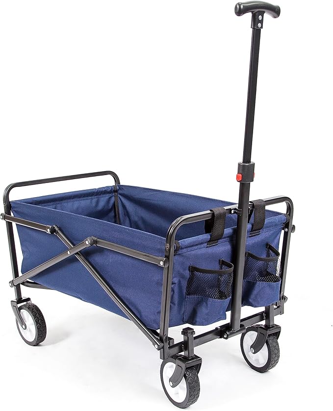 MACSPORTS Lightweight Collapsible Folding Outdoor Utility Wagon, Weight Capacity 150 LBS, Navy