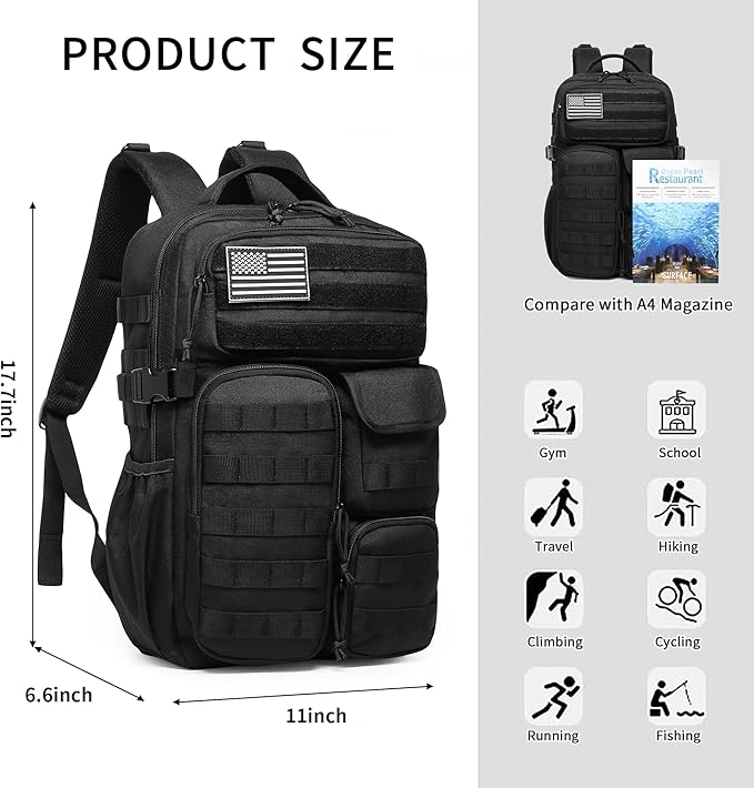 Wotony Men's Tactical Backpack - Military waterproof backpack with multiple pockets and tactical gear for the outdoors