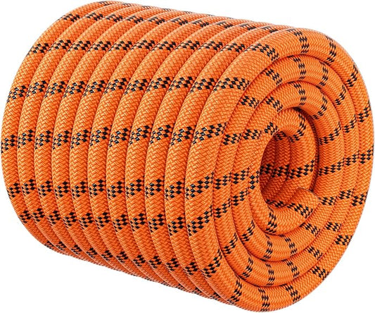 Double Braided Arborist Rigging Rope - 3/4 in X 120 ft 48 Strands Outdoor Pulling Heavy Duty Polyester Bull Rope for Swing Tree Work Camping Rescue Hiking Logging - Orange