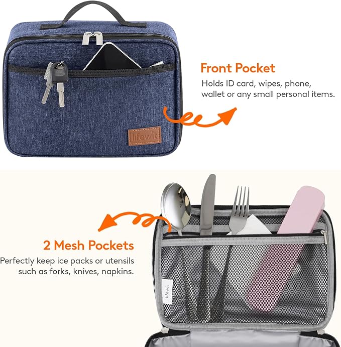 Lifewit Freezable Lunch Box, Insulated Reusable Lunch Bag with 2 Ice Packs, Mini Cooler Snack Bag for Bento Box for Salad, Sandwich, Snacks fo Men Women for Work, Dark Blue 5L