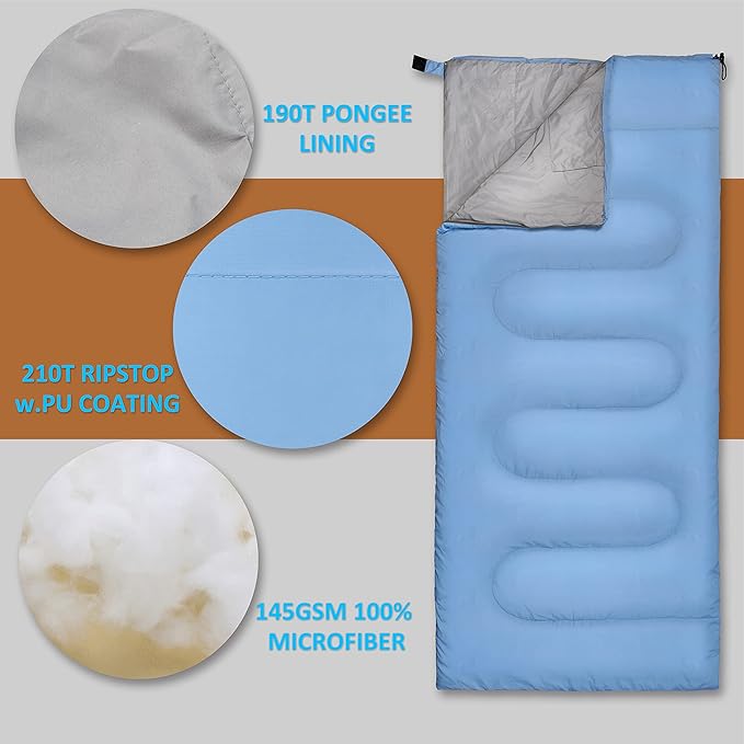 3 Season Ultralight Backpacking Sleeping Bag | Cool/Warm Weather Lightweight Camping Sleeping Bags for Adult | Compact Hiking Sleeping Bags with Compression Sack in Rectangular - 75 X 33 in