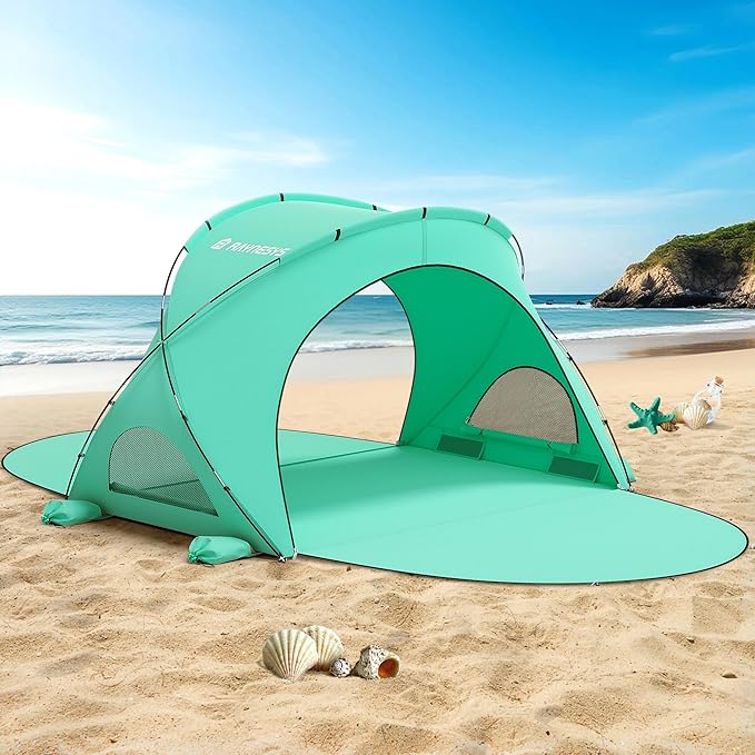 Beach Tent Sun Shelter, Beach Shade Tent with UPF50+ UV Protection, Beach Sun Shelter, Beach Shade with 2 Zippered Doors, Portable Beach Tent for Beach Camping Fishing