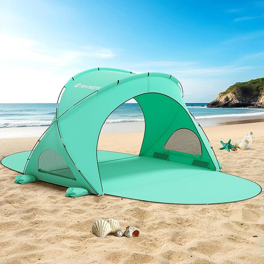 Beach Tent Sun Shelter, Beach Shade Tent with UPF50+ UV Protection, Beach Sun Shelter, Beach Shade with 2 Zippered Doors, Portable Beach Tent for Beach Camping Fishing