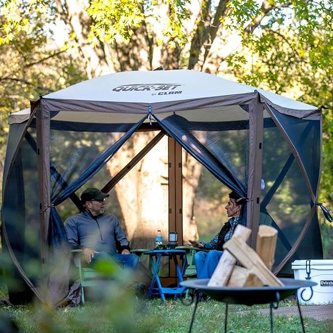 CLAM Pop Up Screen Tent, Outdoor Camping Gazebo Canopy, Venture, 9' x 9', Gray