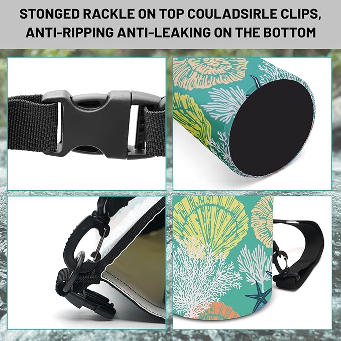 Waterproof Dry Bag,Roll Top Coastal Summer Beach Coral Starfish Waterproof Backpack 5L/10L/20L Floating and Lightweight Bags for Kayaking, Boating, Swimming and Camping with Waterproof Phone Case