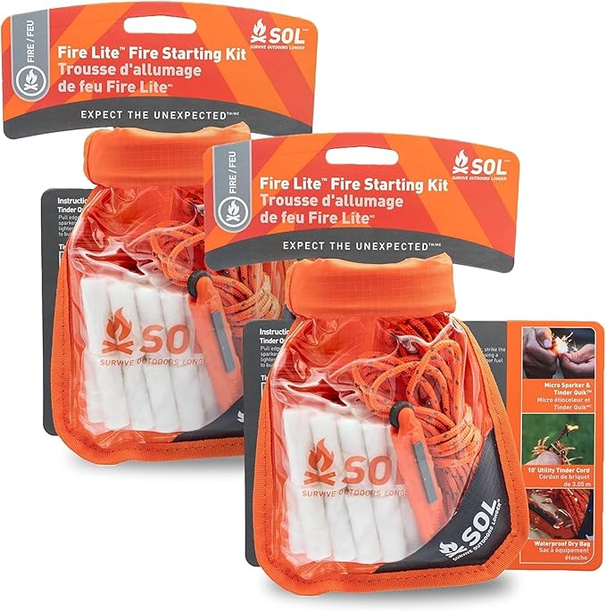 S.O.L. Survive Outdoors Longer Survival Fire Lite Kit & Dry Bag - (Pack of 2)