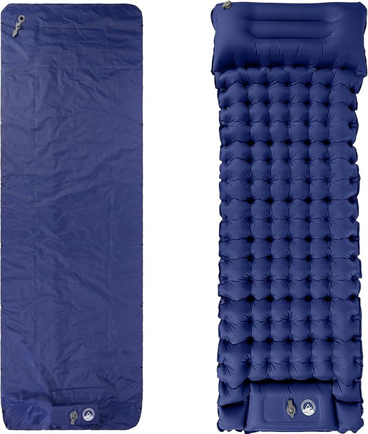Wakeman Sleeping Pad for Camping - Inflatable Mat with Built-in Foot Pump - Waterproof Camp Mattress - Camping Gear Must Haves Outdoors (Blue)