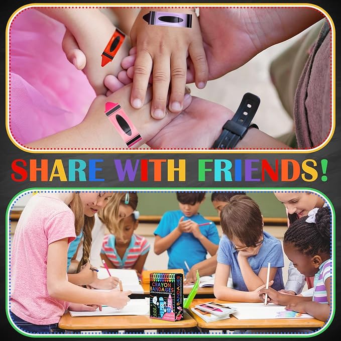 Geiserailie 60 Pcs Back to School Crayon Kids Bandages with Gift Box Self Adhesive Crayon Bandages for Minor Cuts Scrapes Fun First Aid Kit Graduation Gift First Day of School Classroom Party Supplies