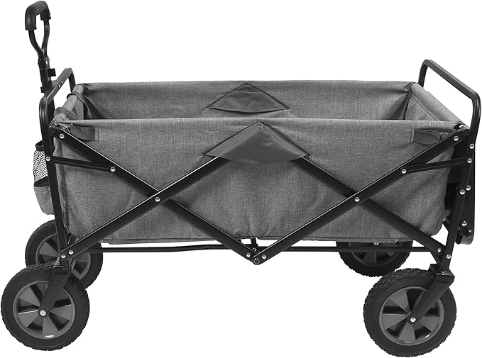 Mac Sports Collapsible Folding Outdoor Utility Wagon (Wagon with Side Table (Utility, Light Grey)
