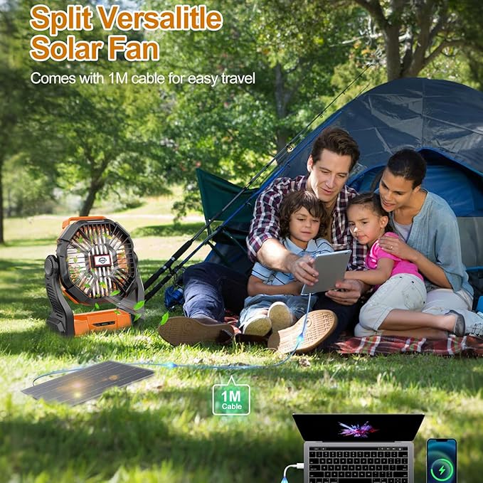 CONBOLA 25400mAh,Camping Fan, Portable Fans Rechargeable 9-Inch Battery Powered (180Hrs) LED Lantern, USB C Battery Beach Fan.