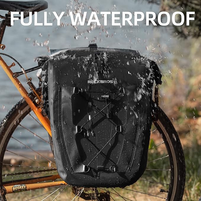 ROCKBROS Bike Panniers Waterproof Rear Rack Bag Max 30L Large Capacity for Cycling Traveling Commuting
