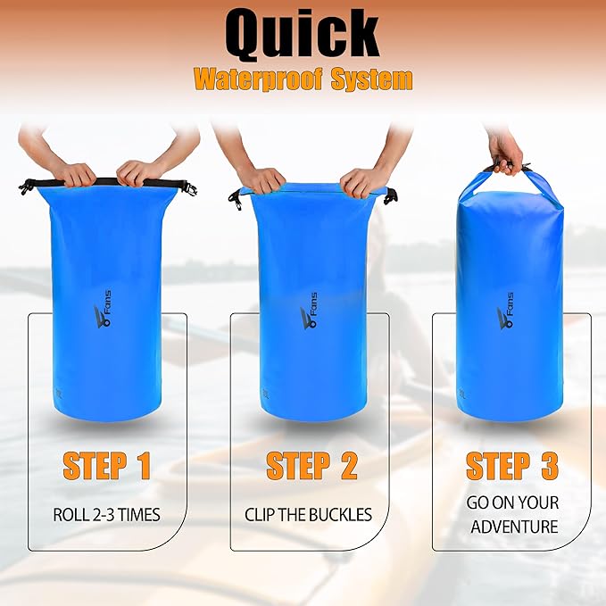 8 Fans Dry Bag Backpack Waterproof,40L Roll Top Bag with Phone Case, Perfect for Floating,Travel,Swimming,Boating,Kayaking,Camping,and Beach Activities(No Valves, Blue)