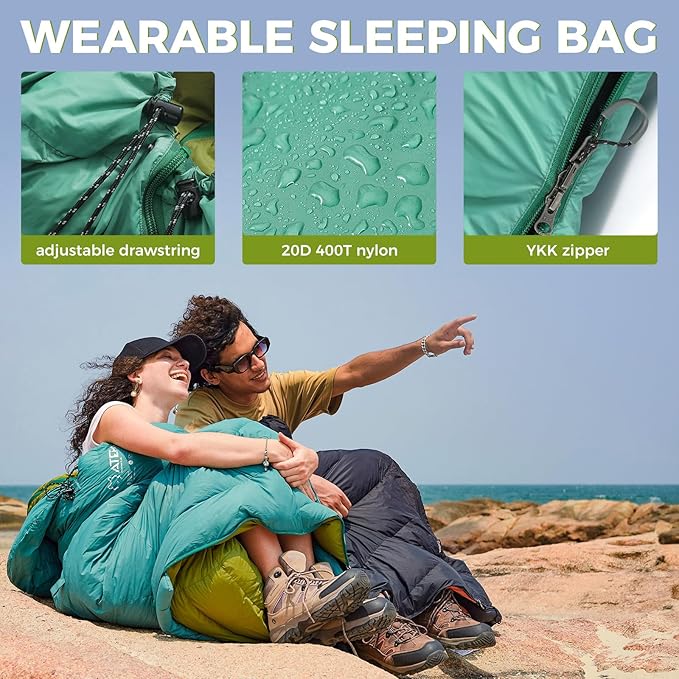 ATEPA Down Sleeping Bag, Recycled 650FP 4 Season Summer & Winter Compact Rectangle Lightweight Waterproof Wearable Sleeping Bag with Compression Sack for Camping Backpacking Hiking