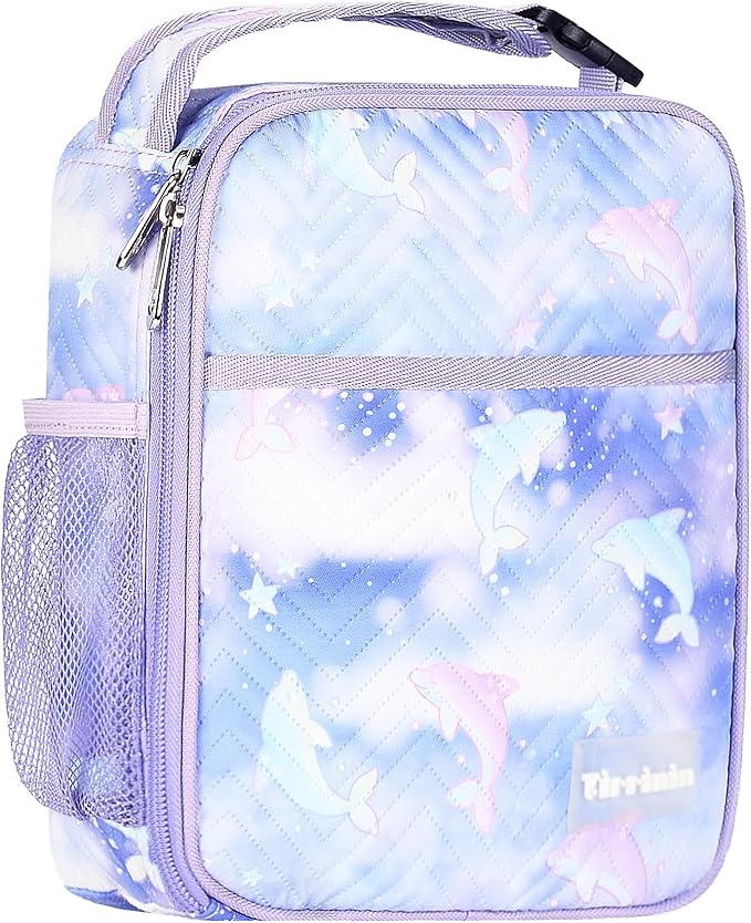 Tirrinia Insulated Lunch Box for Men Women, Portable Thermal Small Lunch Bag for Office Work Picnic, Reusable Compact Lunchbox Cooler Tote for Adults,Purple Dolphin