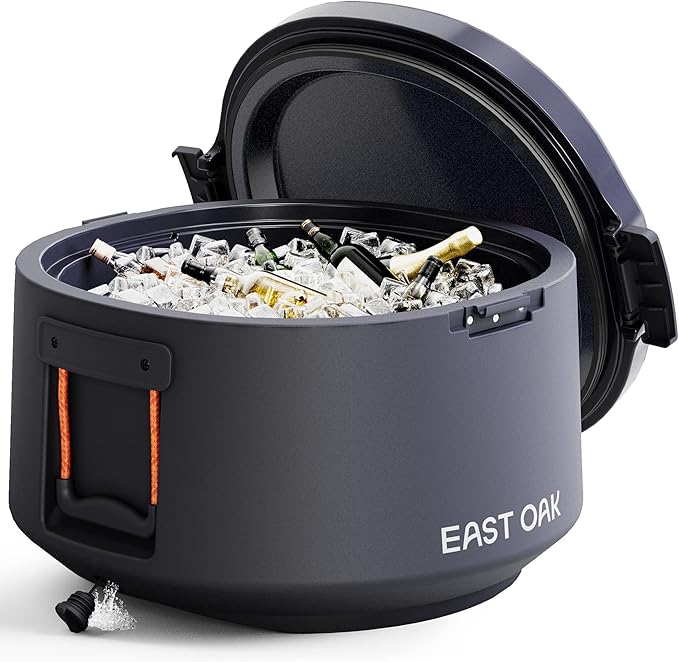 East Oak Hard Cooler 25 QT Round Ice Chest with Drain Plug Insulated Portable Outdoor Cooler for Camping Backyard Party High Capacity 28 Cans, Navy Blue
