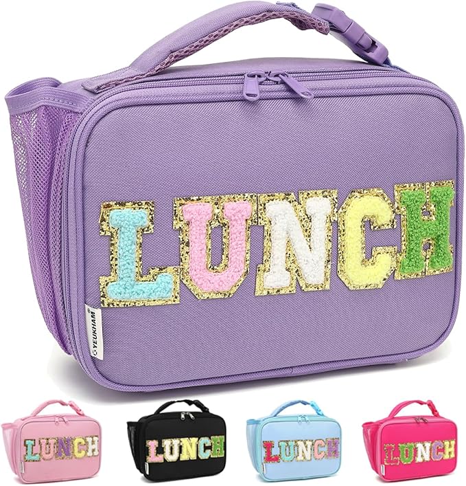 Insulated Lunch Box for School, Thermal Reusable Durable Freezable Lunch Bags for Kids Boys Girls Men Women - Small Soft Cooler Portable Lunch Tote Kit for Work Picnic Travel,Purple Alphabet