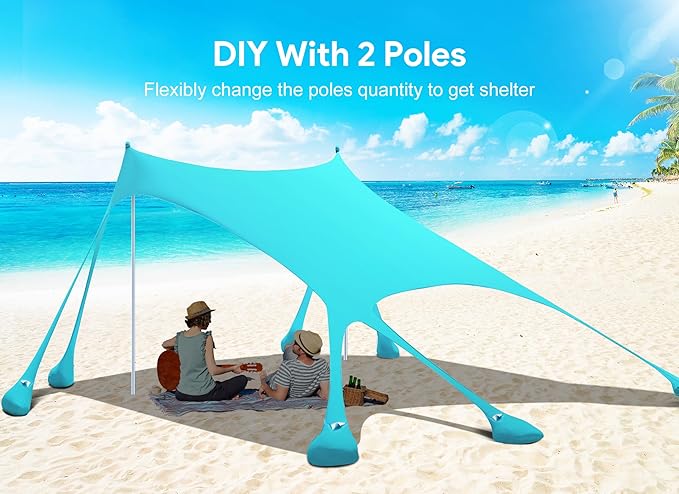 Osoeri Beach Tent, Camping Sun Shelter UPF50+ with 8 Sandbags, Sand Shovels, Ground Pegs & Stability Poles, Outdoor Shade Beach Canopy for Camping Trips, Fishing, Backyard Fun or Picnics
