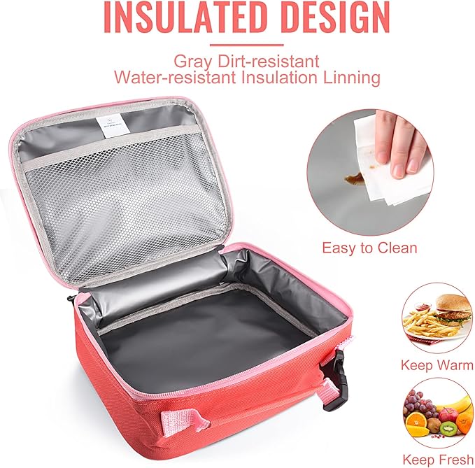 Genteen Lunch Box Lunch Bag for Kids Girls,Insulated Lunch Bag Women,Reusable Lunchbox for School,Work,Outdoor (Red)