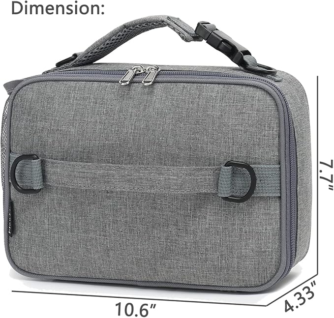 FlowFly Kids Lunch Bag, Durable Insulated School Lunch Box with Shoulder Strap and Bottle Holder, Water-resistant Thermal Small Lunch Cooler Tote for Teen Boys & Girls,Grey