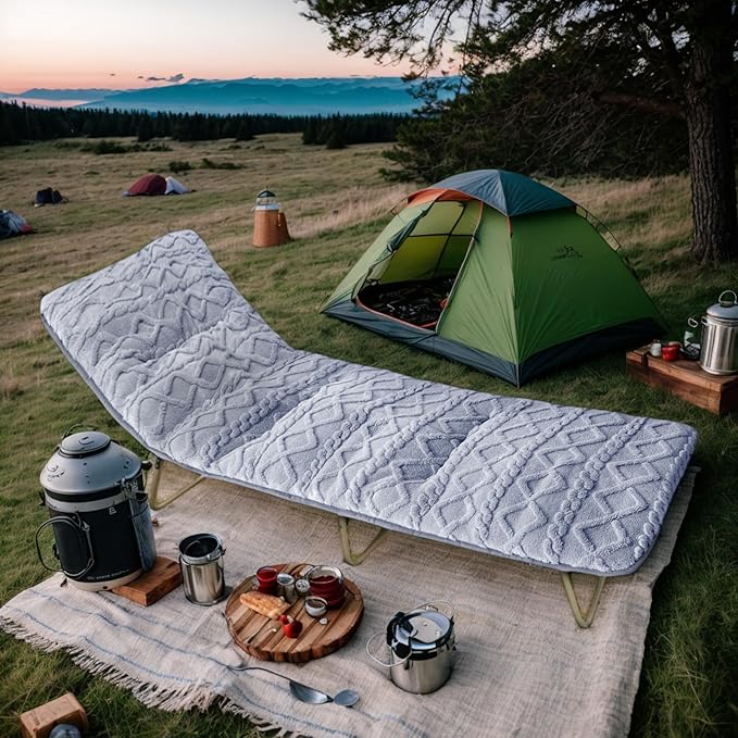 Camping Cot Mattress - Thick Camping Sleeping Pad with Elastic Straps,Portable Cot Mattress Pad for Sleeping Outdoor (75" x 28")