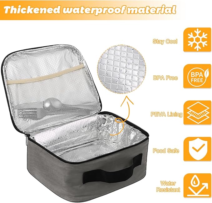 Lunch Box for Men - Reusable Lunch Bag Men Adult Women- Insulated LunchBox for Office Hiking Camping (Gray)