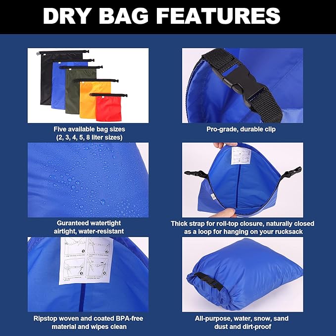 Dry Bags Waterproof Set, 5 Packs Ultralight Waterproof Bags Small Stuff Sack Water Proof Bag Dry Packs, Outdoor Dry Bag Keep Gear Dry for Backpacking Hiking Boating Camping Travel (5 Pack - Black)
