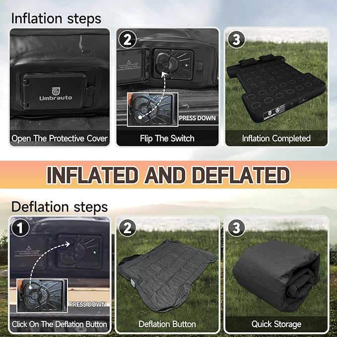 Umbrauto Built-in Pump Air Mattress for 5.5-5.8ft Full Size Short Truck Bed, Inflatable Camping Airbed with Rechargeable Cordless Pump for Truck Tent Camper