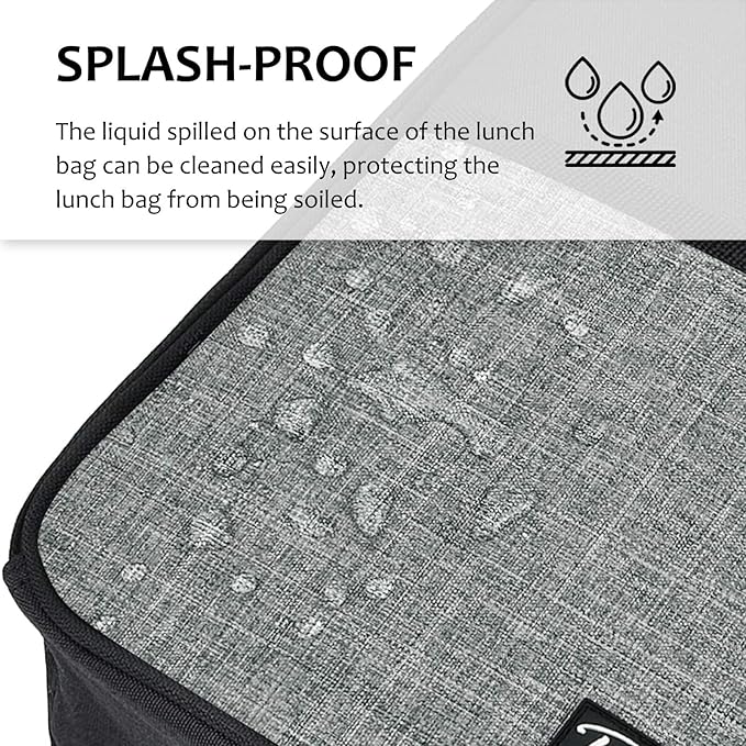 Tirrina Insulated Lunch Box for Men Women, Portable Thermal Small Lunch Bag for Office Work Picnic, Reusable Compact Lunchbox Cooler Tote for Adults,Black & Grey