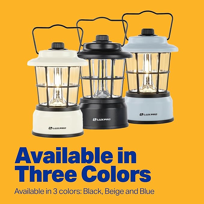 LUXPRO Retro LED Lantern - Battery-Powered Emergency Lantern - Water Resistant - Bright LED Lamp for Indoor & Outdoor Use - Use for Tents, Hiking or Hurricane Prep - 2 Pack, Beige