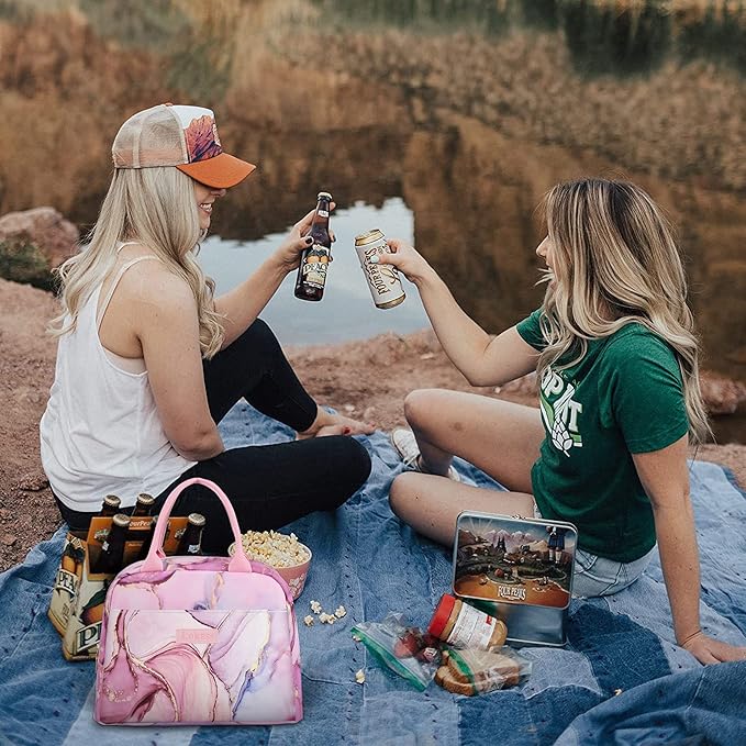 LOKASS Lunch Bags for Women Insulated Lunch Box Cooler Bag Thermal Lunch Tote for Ladies Adults Office Work, Pink