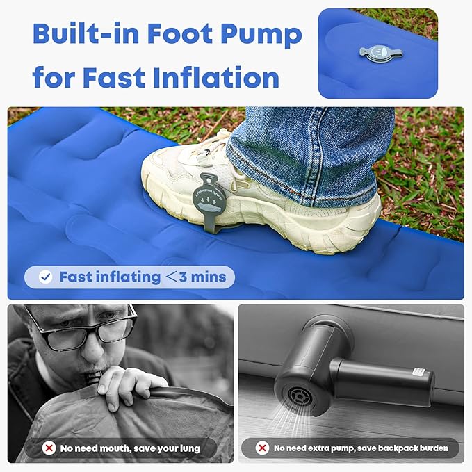 Sleeping Pad 4.7" Extra Thick, Upgraded Reinforced Support Structure with Built-in Foot Pump and Pillows Portable Camping Air Mattress Bed for Tent Backpacking Hiking