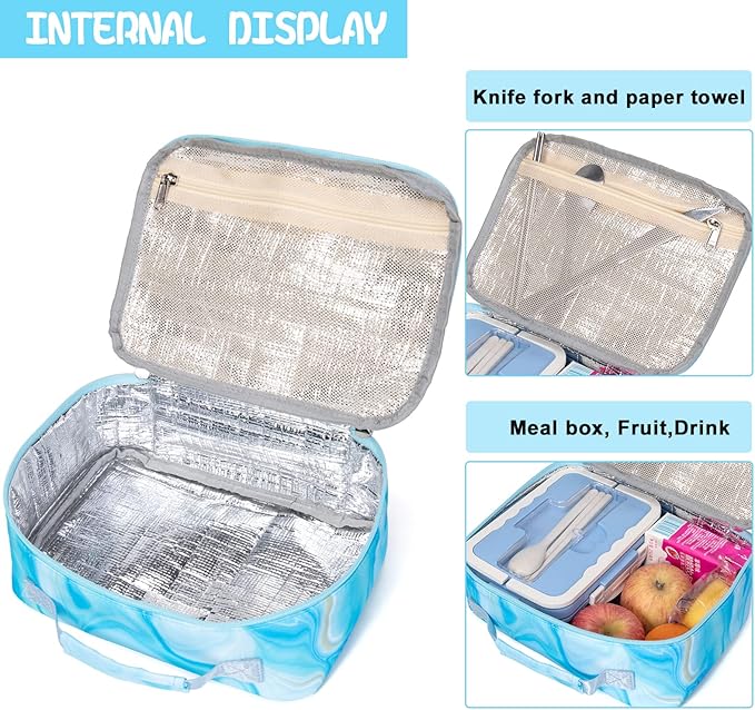 LOIDOU Lunch Box for Kids Boys Girls Insulated Lunch Bag Thermal Meal Tote Reusable Lunch Pail Bags for School Travel (Marble Blue)