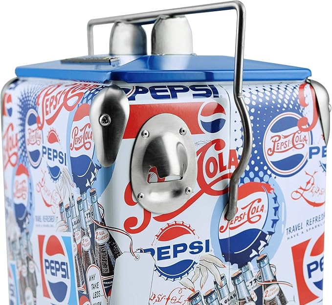 Pepsi 14-Quart Small Cooler | Retro Vintage Classic Style Hard Metal Beverage Cooler for Camping Beach Picnic, Pepsi Heritage Edition