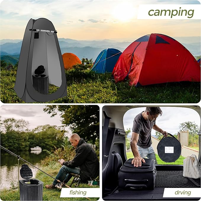Camping Toilet Kit with Pop Up Privacy Tent, X Large Portable Folding Toilet Potty for Adults, Outdoor Camp Shower Tents,Changing Room with Carry Bag