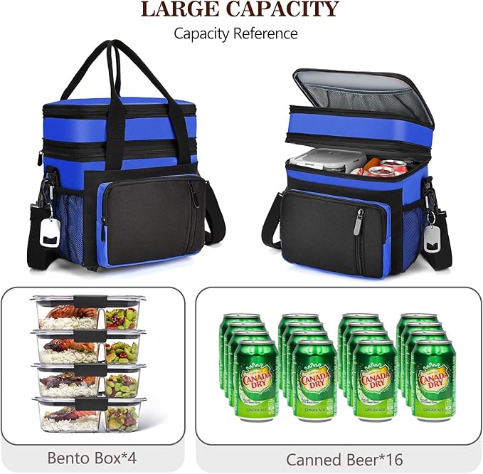 Lunch Box & Lunch Bag for Men Women, Large Insulated Adult Lunch Box, Leakproof Cooler Lunchbox with Bottle Opener for Work Picnic Beach, 16L, Sapphire Blue