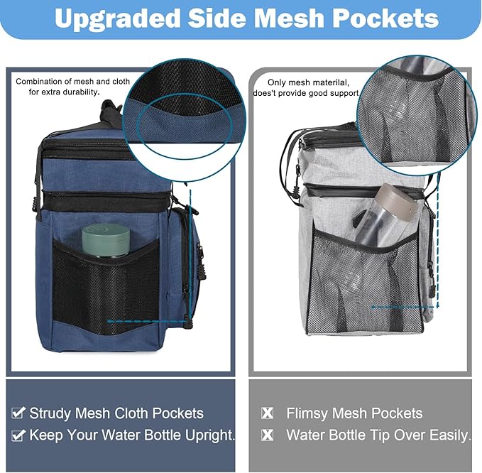 GLENKEY Double Deck Insulated Lunch Box, Expandable Large Lunch Bag Leakproof Cooler Bag Lunch Pail for Men Women Adults Work Shifts Travel Daytrip,16L,Blue