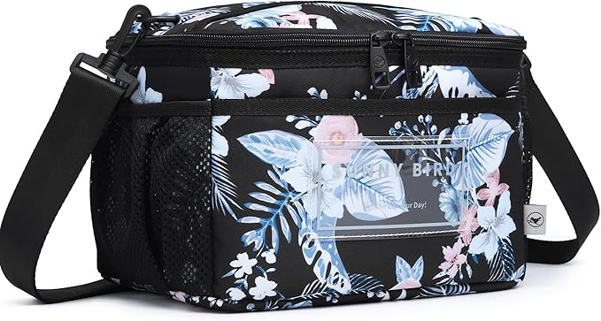 SUNNY BIRD Insulated Lunch Bag with Foldable and Leakproof Design, Thermally Insulated, Shoulder Strap for Women, Men and Teen (Hibiscus)