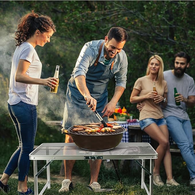 Folding Table, Easy for Storage, Compact and Portable Picnic Table for Grill, Outdoor Camping, Garden, Patio, Dining, BBQ, Party, Market, 3Ft (Medium, Silver)