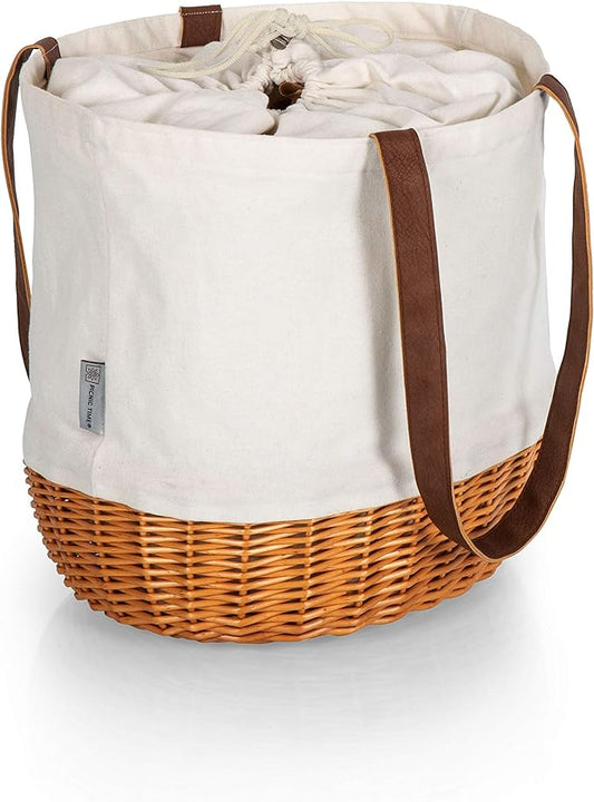 PICNIC TIME Coronado Canvas and Willow Basket Tote, Picnic Tote Bag, Beach Tote