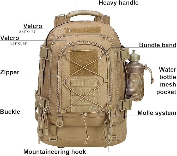 Tactical Backpack Military Army Daypack - Assault Pack for Men Molle Backpacks Bug Out Bag 3 Day Pack for Hiking Camping Travel Hunting Rucksack Trekking Coyote