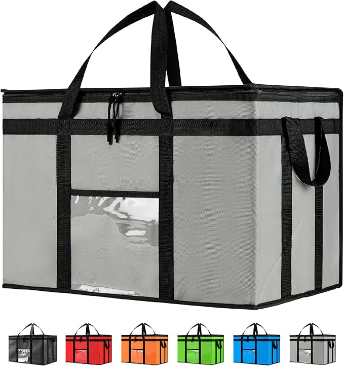 NZ home 3XL Insulated Cooler Bag and Food Warmer for Delivery & Grocery Shopping with Zippered Top, Gray (1 Pack)