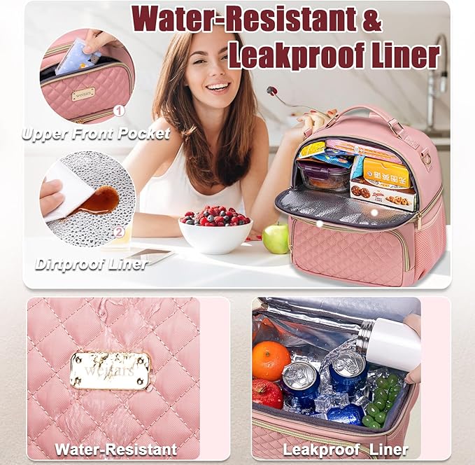 Weitars Lunch Bag for Women,Dual Compartment Lunch Box for Women Lunch Tote for Work,Insulated Leakproof Large Lunchbox Lunch Cooler for Adult for Men, Women, Lunchbag for Hiking,Picnic,Beach